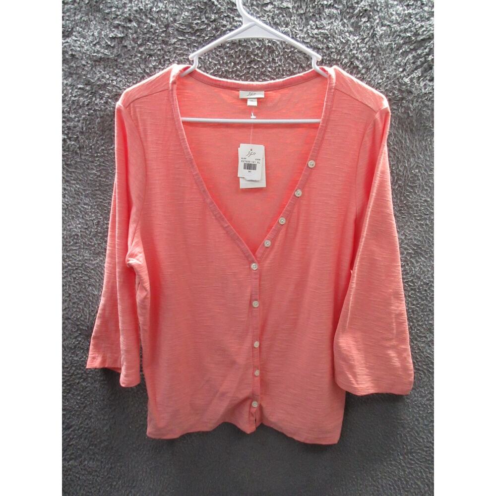 NWT J.Jill 'Vintage' Cotton Button-Front Coastal Blouse Blush Pink Women XL